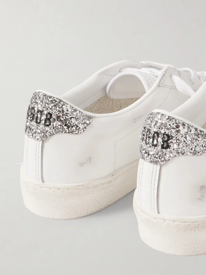 Golden Goose - Matchstar Distressed Glittered Leather Sneakers - White - Image 4