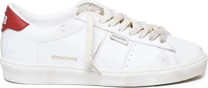 Golden Goose Matchstar Sneakers In Glossy Leather With Glossy Red Leather Heel Tab Shoes