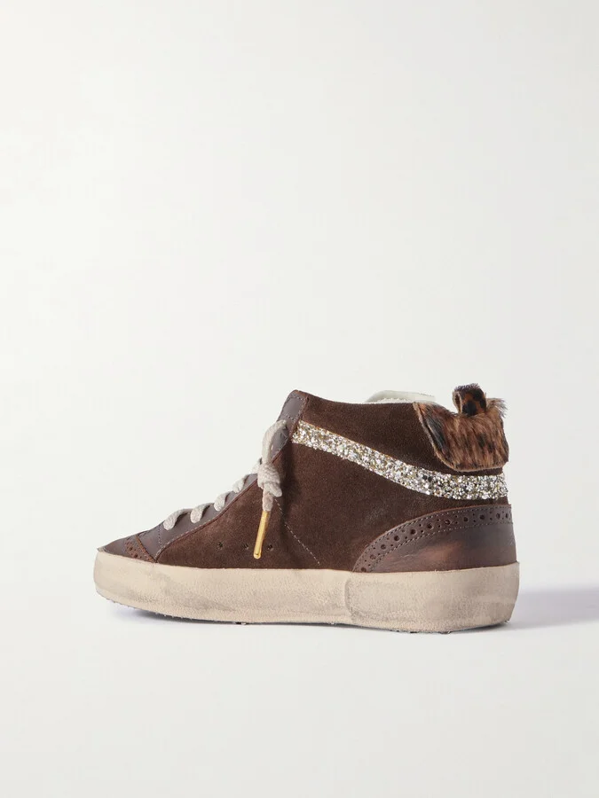 Golden Goose - Mid Star Distressed Crystal-embellished Leather And Suede High-top Sneakers - Brown - Image 3