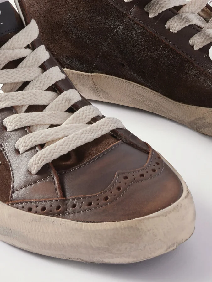 Golden Goose - Mid Star Distressed Crystal-embellished Leather And Suede High-top Sneakers - Brown - Image 4