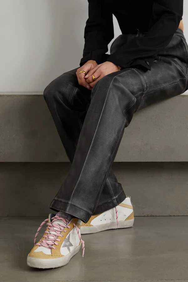 Golden Goose - Mid Star Distressed Glittered Leather And Suede Sneakers - Off-white - Image 2