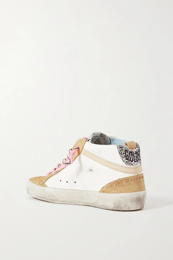 Golden Goose - Mid Star Distressed Glittered Leather And Suede Sneakers - Off-white - Image 3