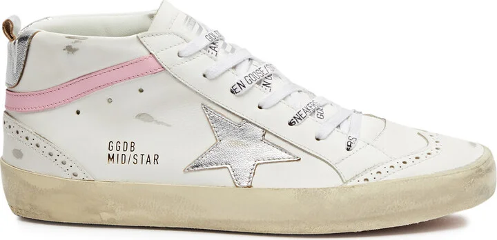 Golden Goose Mid Star Distressed Leather Sneakers
