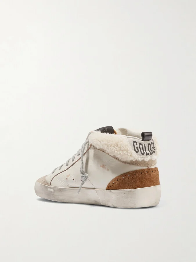 Golden Goose - Mid Star Distressed Leather, Suede And Shearling Sneakers - Neutrals - Image 3