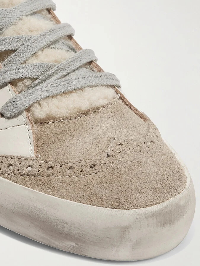 Golden Goose - Mid Star Distressed Leather, Suede And Shearling Sneakers - Neutrals - Image 4