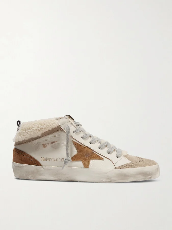 Golden Goose - Mid Star Distressed Leather, Suede And Shearling Sneakers - Neutrals