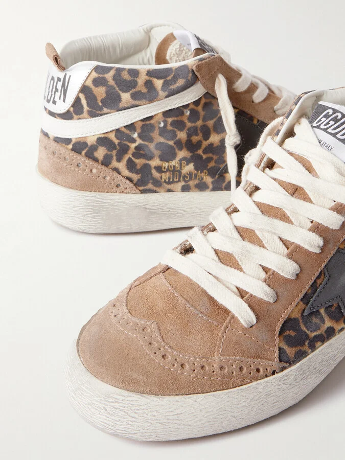 Golden Goose - Mid Star Distressed Leather-trimmed Leopard-print Suede Sneakers - Animal print - Image 4