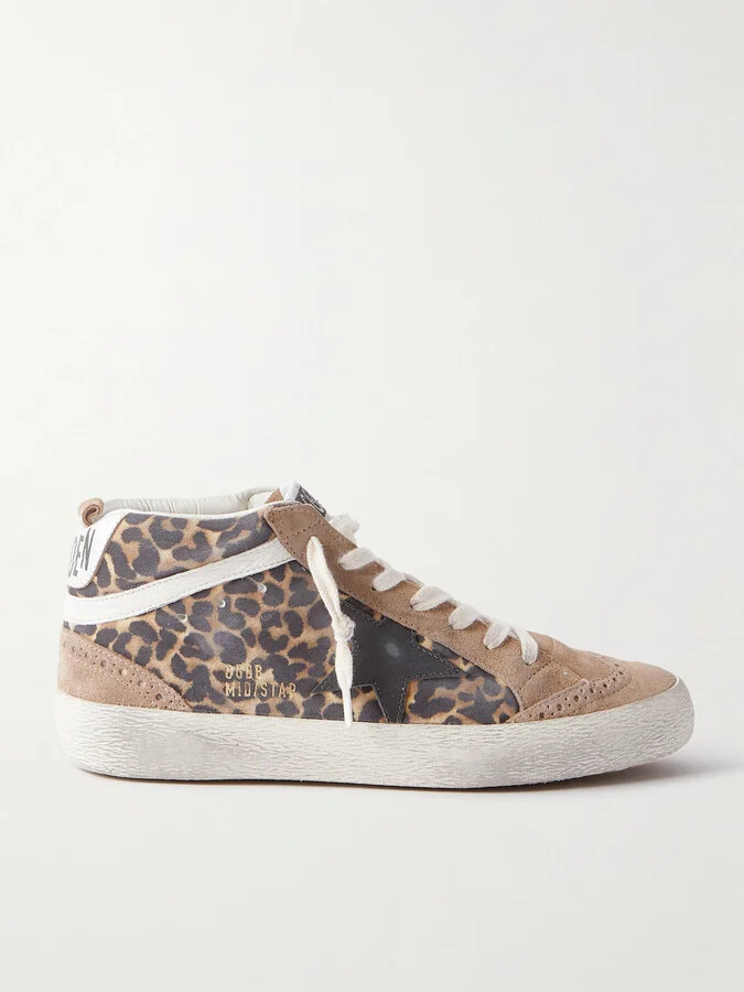 Golden Goose - Mid Star Distressed Leather-trimmed Leopard-print Suede Sneakers - Animal print
