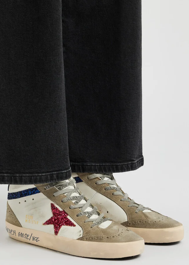 Golden Goose Mid Star Distressed Panelled Leather Sneakers - Image 5