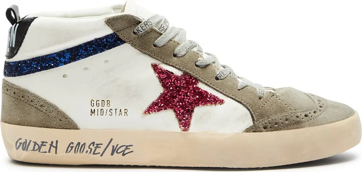 Golden Goose Mid Star Distressed Panelled Leather Sneakers