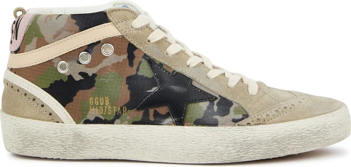 Golden Goose Mid Star Distressed Panelled Suede Sneakers