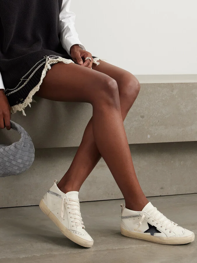Golden Goose - Mid Star Distressed Suede-trimmed Crystal-embellished Leather Sneakers - White - Image 2
