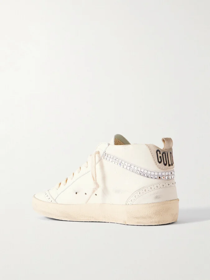 Golden Goose - Mid Star Distressed Suede-trimmed Crystal-embellished Leather Sneakers - White - Image 3