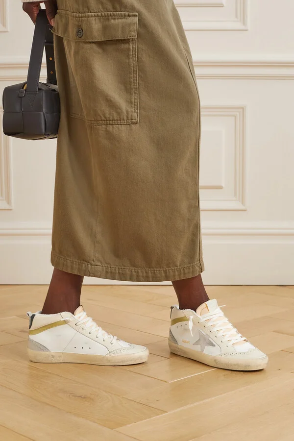 Golden Goose - Mid Star Distressed Suede-trimmed Leather Sneakers - White - Image 2