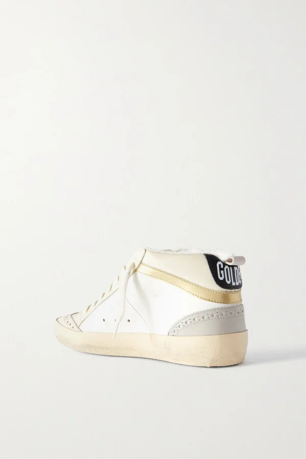Golden Goose - Mid Star Distressed Suede-trimmed Leather Sneakers - White - Image 3