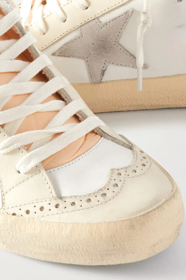 Golden Goose - Mid Star Distressed Suede-trimmed Leather Sneakers - White - Image 4