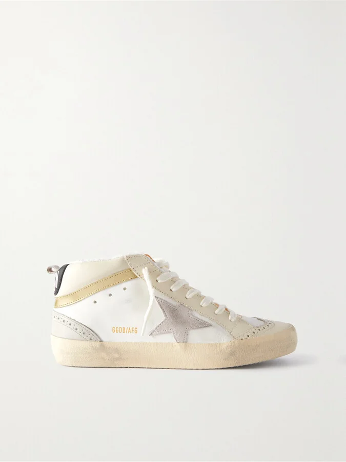 Golden Goose - Mid Star Distressed Suede-trimmed Leather Sneakers - White