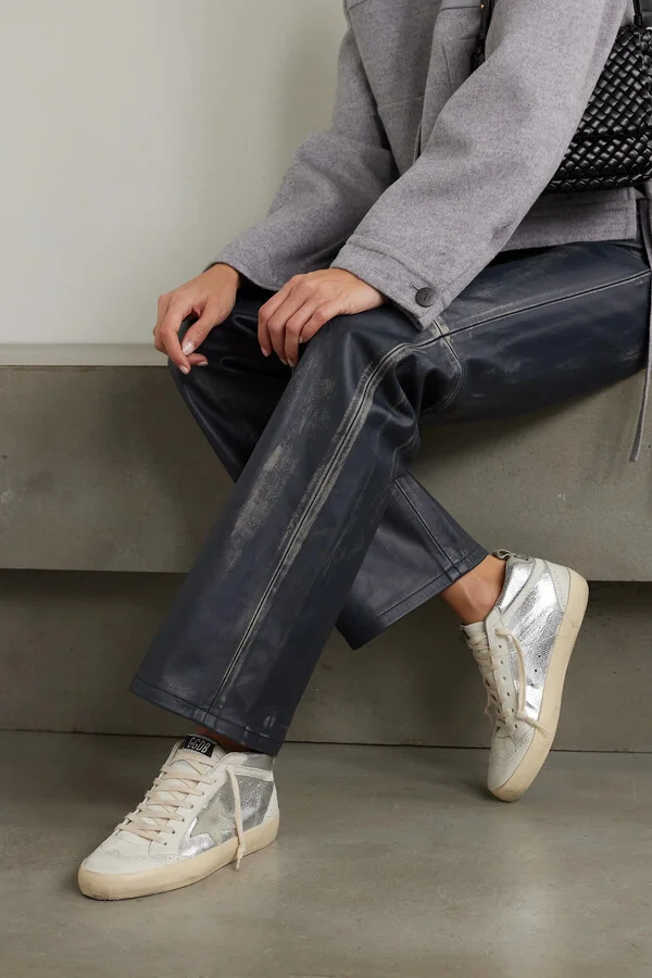 Golden Goose - Mid Star Distressed Suede-trimmed Metallic Snake-effect Leather Sneakers - Silver - Image 2