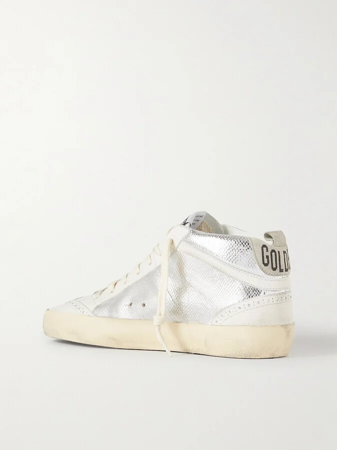 Golden Goose - Mid Star Distressed Suede-trimmed Metallic Snake-effect Leather Sneakers - Silver - Image 3