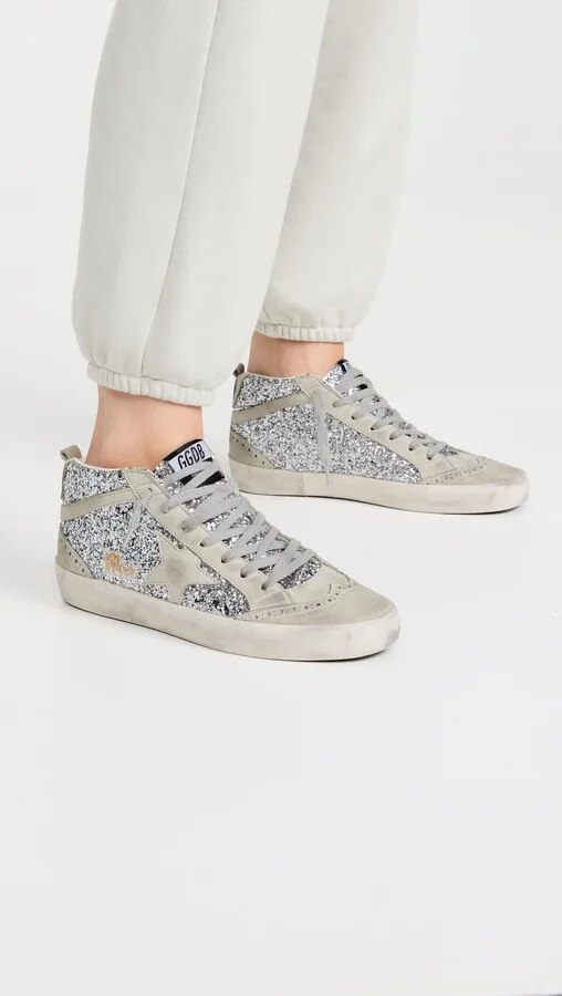 Golden Goose Mid Star Glitter Upper Suede Toe Star Wave Heel and Spur Sneakers - Image 3