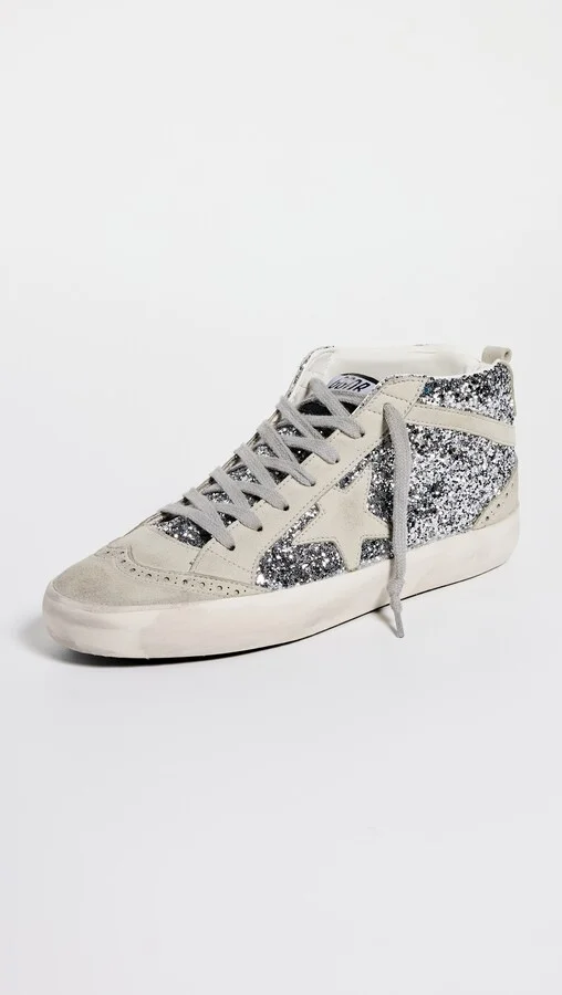 Golden Goose Mid Star Glitter Upper Suede Toe Star Wave Heel and Spur Sneakers - Image 4