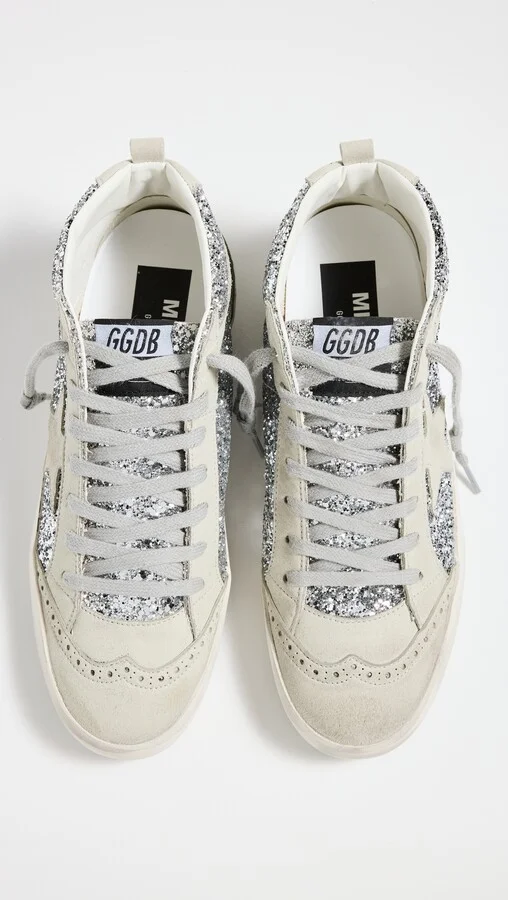 Golden Goose Mid Star Glitter Upper Suede Toe Star Wave Heel and Spur Sneakers - Image 5