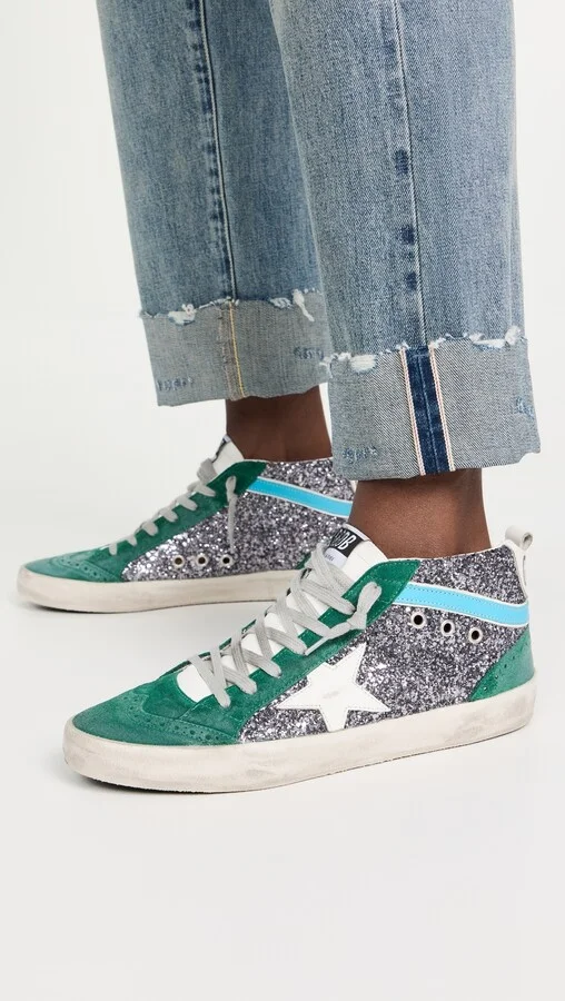 Golden Goose Mid Star Glitter Upper Suede Wave Sneakers - Image 2