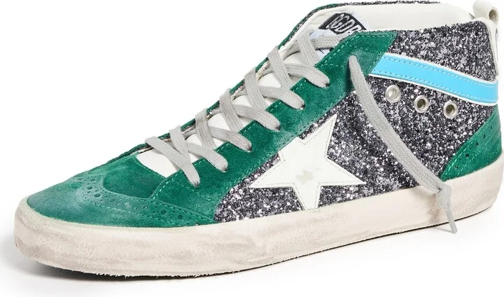 Golden Goose Mid Star Glitter Upper Suede Wave Sneakers