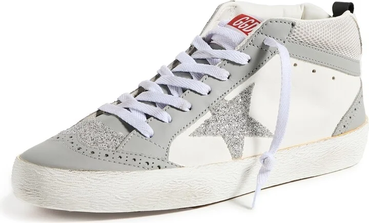 Golden Goose Mid Star Leather and Net Crystal Star Sneakers