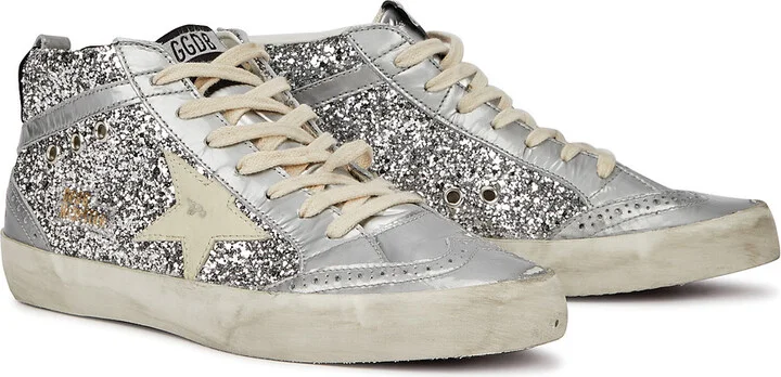 Golden Goose Mid Star Panelled Glittered Sneakers - Image 2