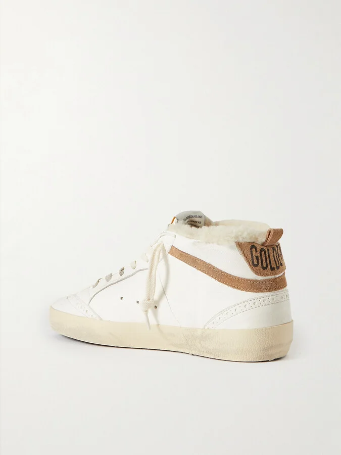Golden Goose - Mid Star Shearling-lined Distressed Leopard-print Calf Hair, Suede And Leather Sneakers - Cream - Image 3