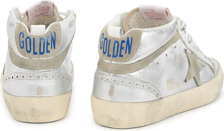 Golden Goose Mid Star Silver Distressed Leather Sneakers - Image 3