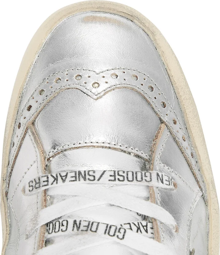 Golden Goose Mid Star Silver Distressed Leather Sneakers - Image 4