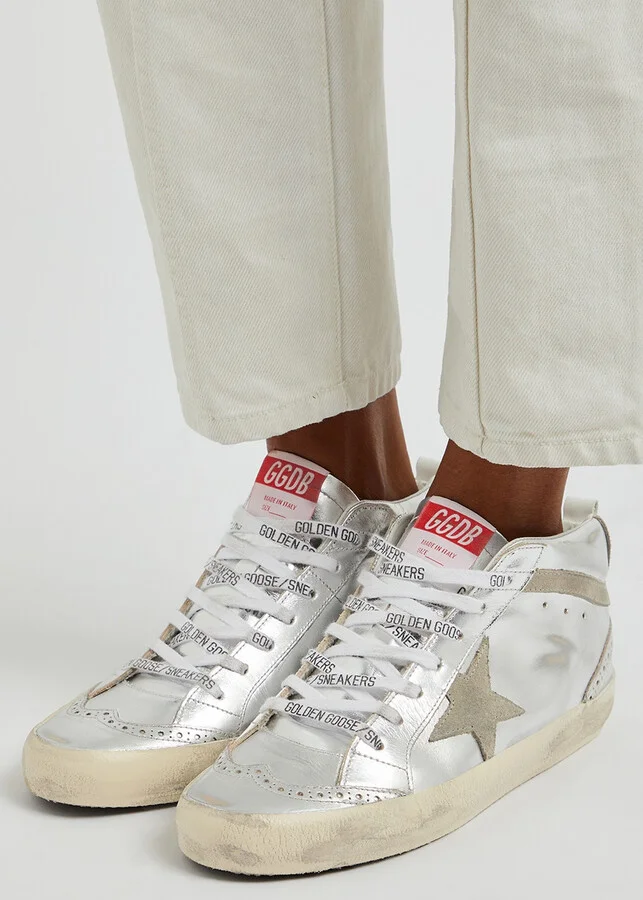 Golden Goose Mid Star Silver Distressed Leather Sneakers - Image 5