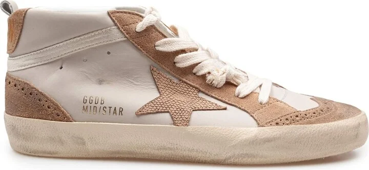 Golden Goose Mid Star Sneakers In Leather And Suede Color Grey/light Brown