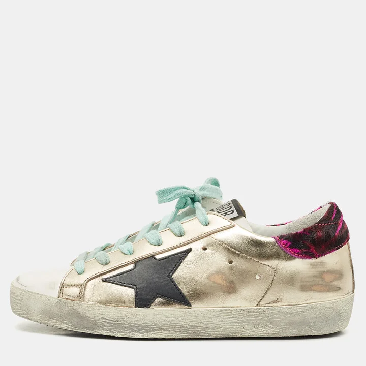 Golden Goose Multicolor Leather and Calf Hair Super Star Sneakers Size 35
