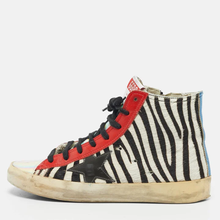 Golden Goose Multicolor Zebra Calf Hair and Leather Francy High Top Sneakers Size 38