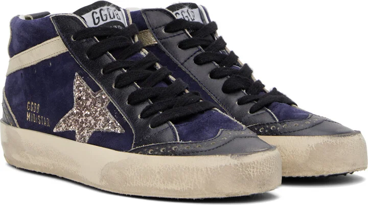 Golden Goose Navy Mid Star Sneakers - Image 4