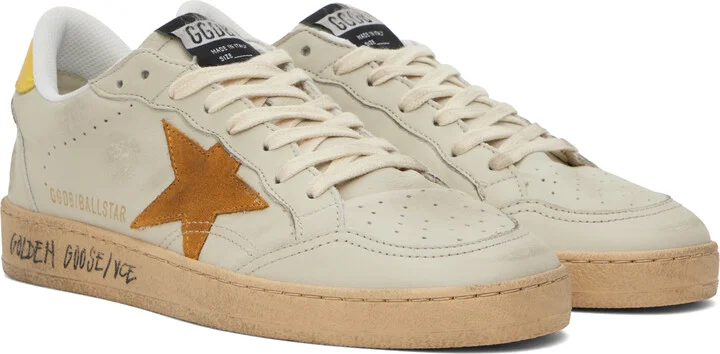 Golden Goose Off-White & Yellow Ball Star Sneakers - Image 4