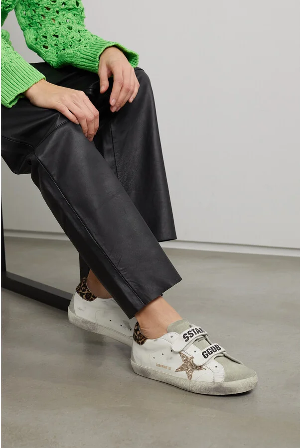 Golden Goose - Old School Pony Hair-trimmed Distressed Glittered Leather And Suede Sneakers - White - Image 2