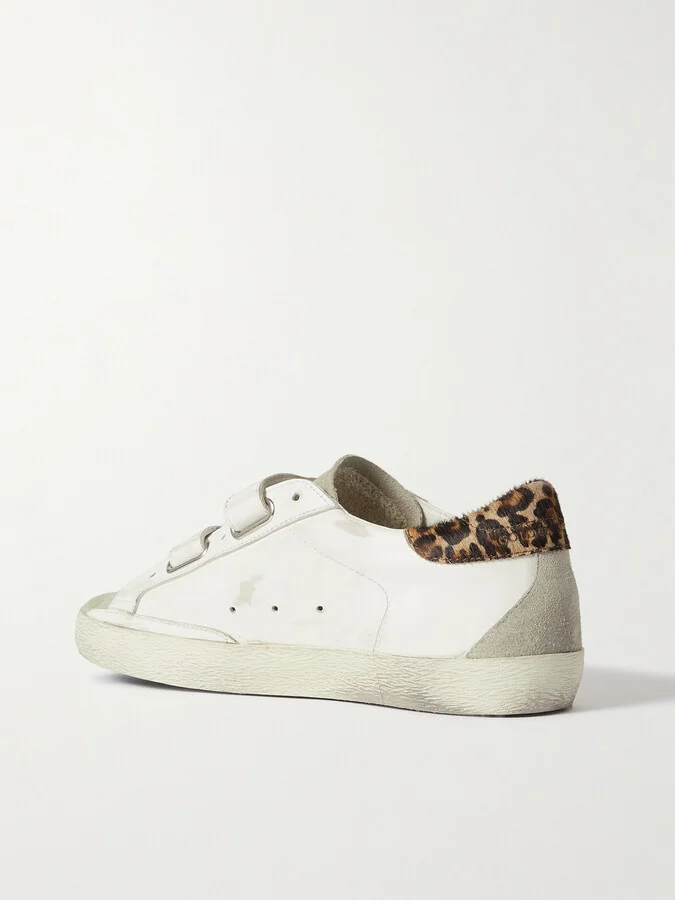 Golden Goose - Old School Pony Hair-trimmed Distressed Glittered Leather And Suede Sneakers - White - Image 3