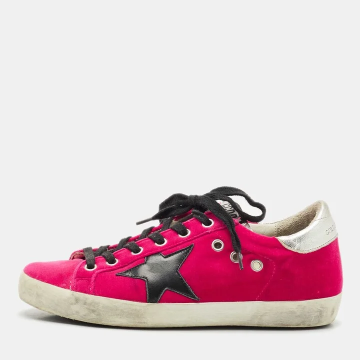 Golden Goose Purple Leather and Velvet Super Star Low Top Sneakers Size 36