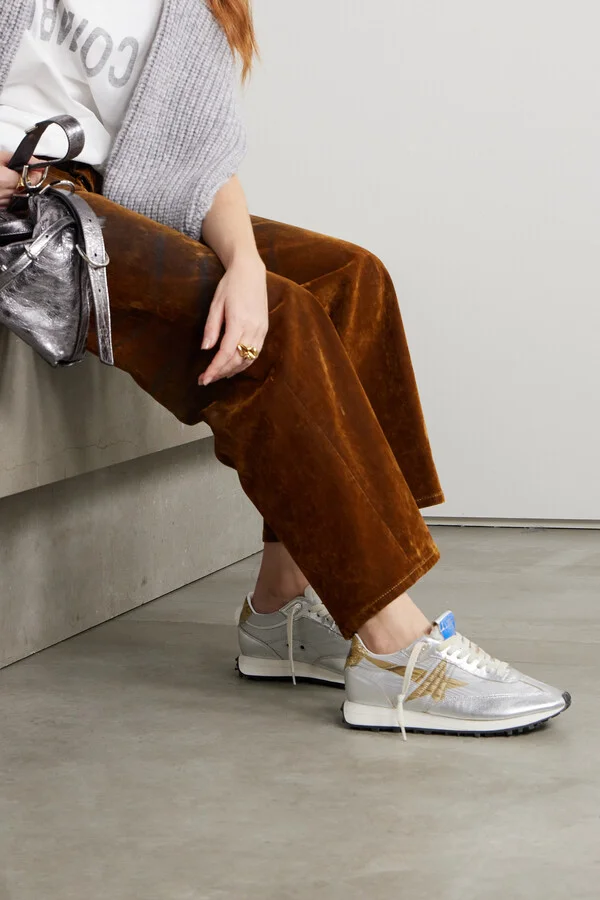 Golden Goose - Running Marathon Metallic Leather-trimmed Shell Sneakers - Silver - Image 2