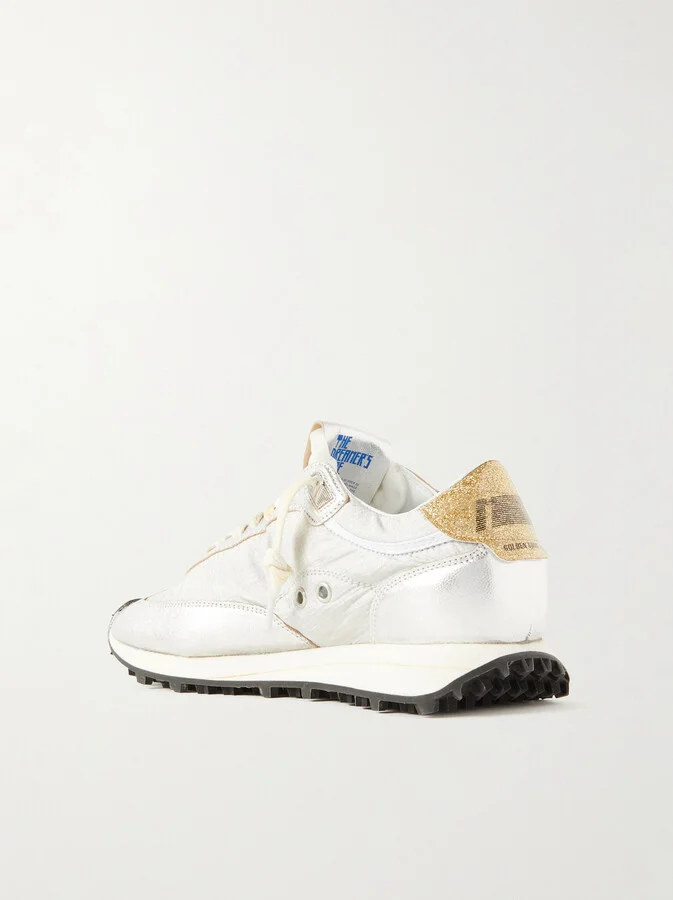 Golden Goose - Running Marathon Metallic Leather-trimmed Shell Sneakers - Silver - Image 3