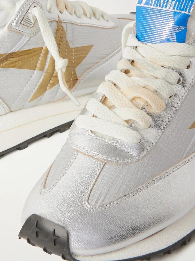 Golden Goose - Running Marathon Metallic Leather-trimmed Shell Sneakers - Silver - Image 4