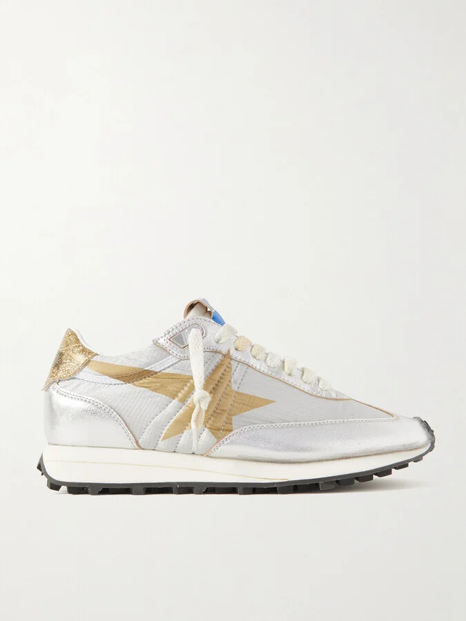 Golden Goose - Running Marathon Metallic Leather-trimmed Shell Sneakers - Silver