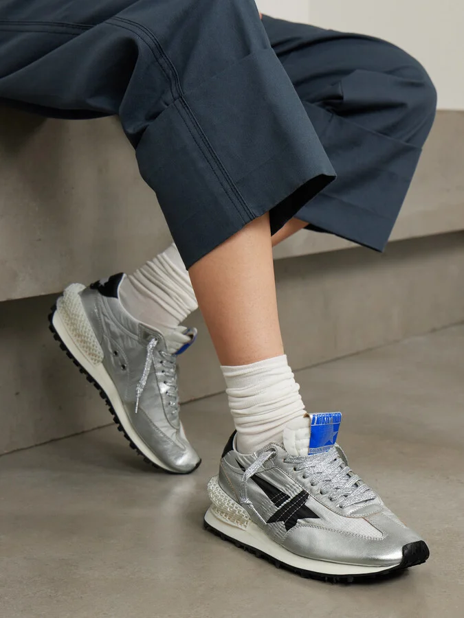 Golden Goose - Running Marathon Metallic Rubber And Leather-trimmed Ripstop Sneakers - Silver - Image 2