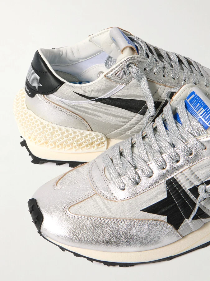 Golden Goose - Running Marathon Metallic Rubber And Leather-trimmed Ripstop Sneakers - Silver - Image 4