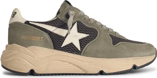 Golden Goose Running Sole' In Green Suede With White Leather Star And Heel