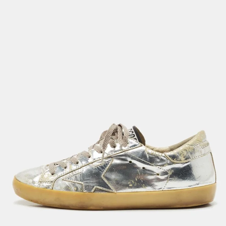 Golden Goose Silver Leather Superstar Low Top Sneakers Size 39